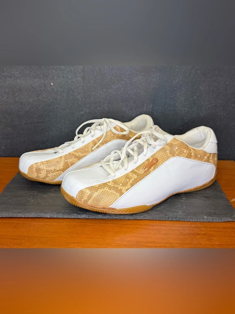 310 Vintage 2000’s Motoring Monterey Sneakers Leather, print snakeskin accents